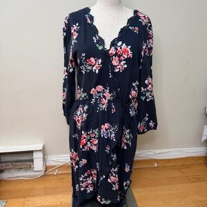 Band of Gypsies BOG Navy Floral Wrap Dress L EUC Boho Soft Girl Cottage Prairie